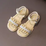 Kids Girl Rrhinestones Ruffles Flat Slipper Summer Beach Sandals