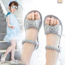 Kids Girl Non-Slip Pearl Bow Tie Open-Toe Summer Beach Sandals