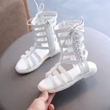 Kids Girl Cut Out Gladiator Flat Knee High Beach Sandal Shoes