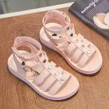 Kids Girl Soft Flat Heart Cut Out Gladiator Summer Beach Sandals