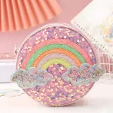 Rainbow Cloud Sequins Round Crossbody Shoulder Bag For Toddlers Kids
