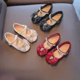 Kids Girl Flat Rhinestones Pearl Bow Tie Dress Shoes