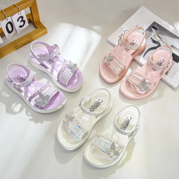 Kids Girl Soft Fashion Rhinestone Butterfly Summer Beach Sandals