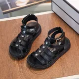 Kids Girl Soft Flat Heart Cut Out Gladiator Summer Beach Sandals