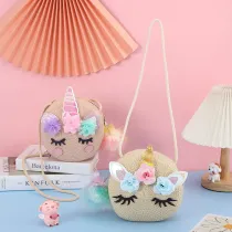 Knitting Unicorn Round Crossbody Shoulder Bag For Toddlers Kids