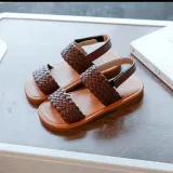 Kids Girl Non-Slip Weave Velcro Soft Flat Summer Beach Sandals