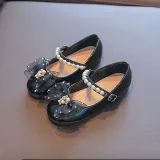 Kids Girl Flat Rhinestones Pearl Bow Tie Dress Shoes
