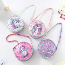 Sequined Unicorn Round Crossbody Shoulder Bag For Toddlers Kids