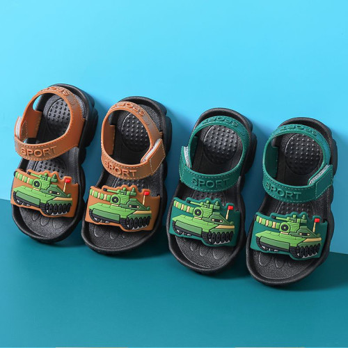 Kids Boy Cartoon Tank Cars Pattern Beach Sandal Shoes
