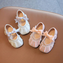 Kids Girl Shiny Pearl Bow Tie Flop Dress Shoes