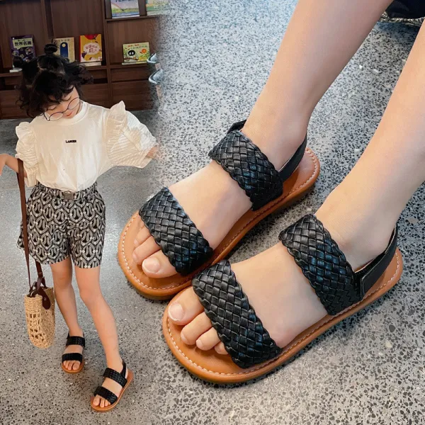 Kids Girl Non-Slip Weave Velcro Soft Flat Summer Beach Sandals