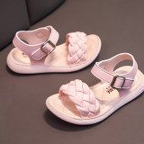 Kids Girl Soft Flat Solid Color Weave  Summer Beach Sandals