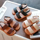 Kids Girl Non-Slip Weave Velcro Soft Flat Summer Beach Sandals