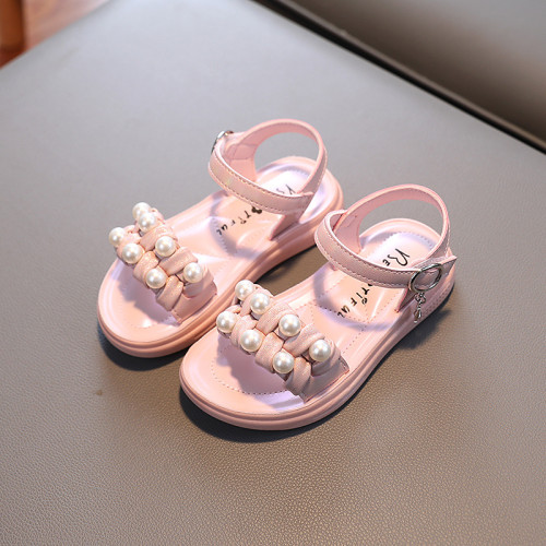 Kids Girl Non-Slip Pearl Open-Toe Summer Flat Sandals