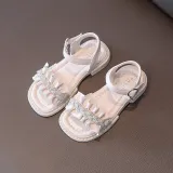 Kids Girl Rrhinestones Ruffles Flat Slipper Summer Beach Sandals