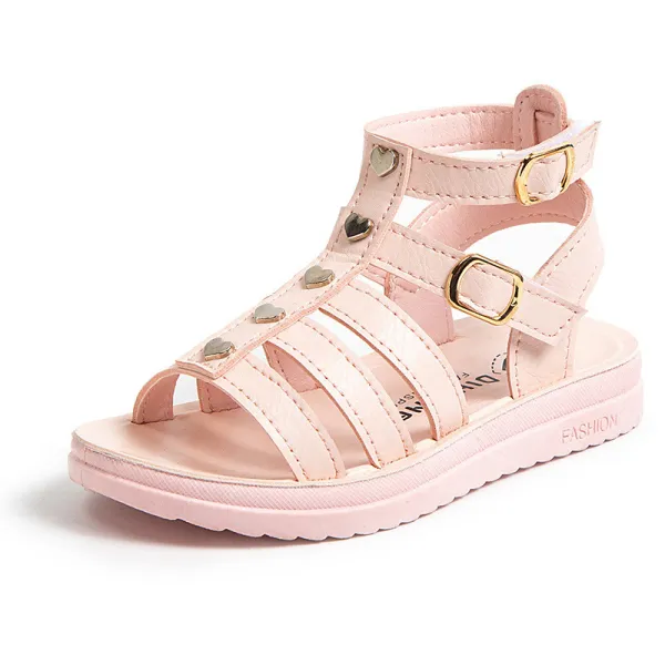 Kids Girl Soft Flat Heart Cut Out Gladiator Summer Beach Sandals