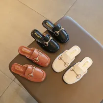 Kids Girl Round Fip Flop Closed-Toe PU Summer Slipper