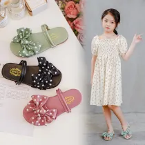 Kids Girl Dots Bow Tie Summer Beach Sandal Slippers
