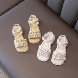 Kids Girl Rrhinestones Ruffles Flat Slipper Summer Beach Sandals