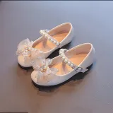 Kids Girl Flat Rhinestones Pearl Bow Tie Dress Shoes