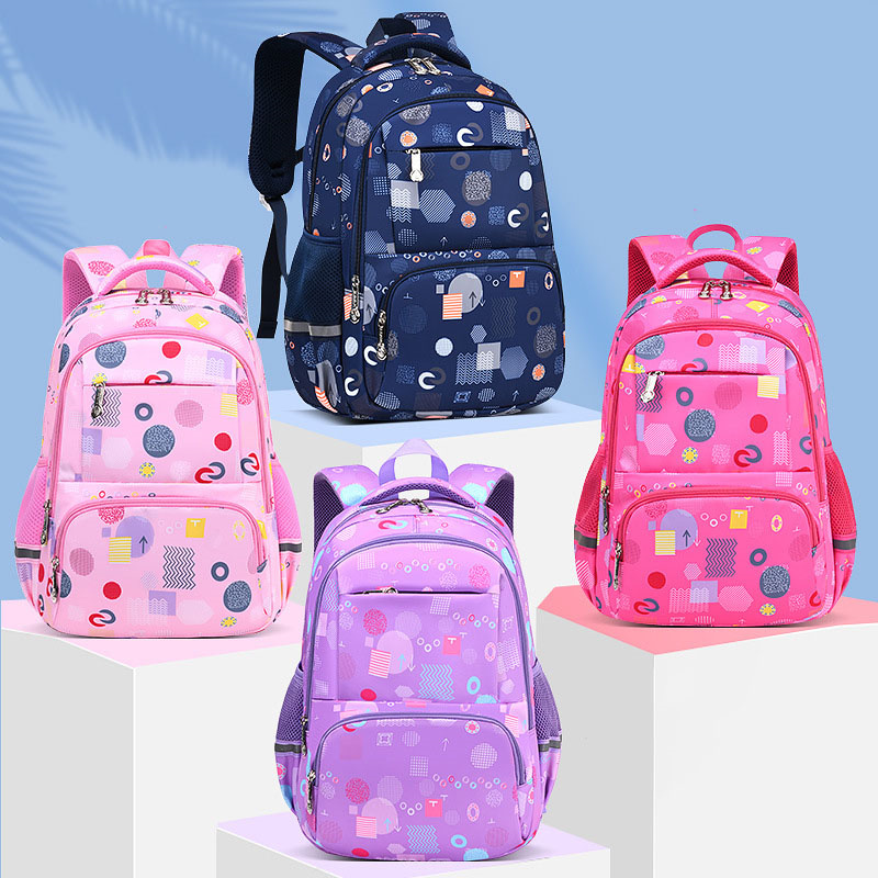 Primary School Multiple Geometric Patterns Lightweight Waterproof Backpack School Bag