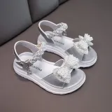 Kids Girl Non-Slip Pearl Bow Tie Open-Toe Summer Beach Sandals