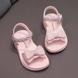 Kids Girl Non-Slip Pearl Bow Tie Open-Toe Summer Beach Sandals