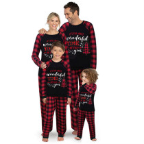 Most Wonderful Time Slogan Christmas Family Matching Sleepwear Pajamas Sets Tops And Plaids Pants