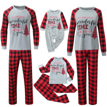 Christmas Family Matching Sleepwear Pajamas Sets Most Wonderful Time Slogan Tops And Plaids Pants