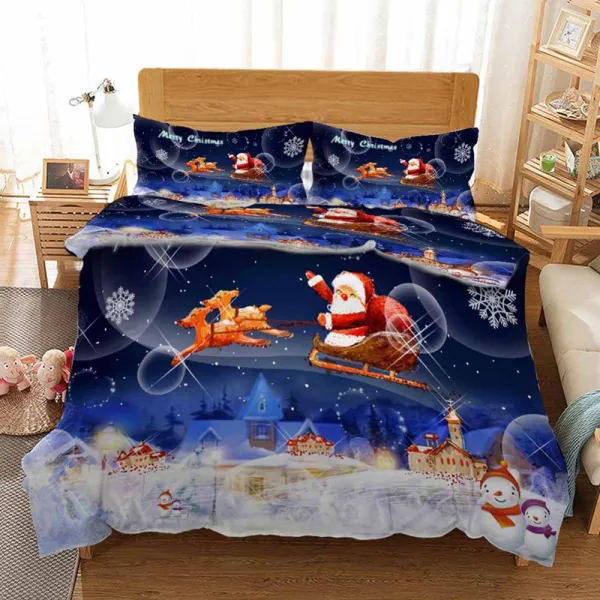 Merry Christmas Santa Claus Elk Sleigh Bedding Full Twin Queen King Quilt Duvet Covers Sets