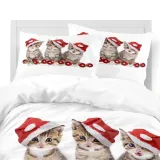 Cute Cats with Christmas Hat Bedding Full Twin Queen King Quilt Duvet Covers Sets
