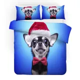 Cute Dog Pet Christmas Hat Bedding Full Twin Queen King Quilt Duvet Covers Sets