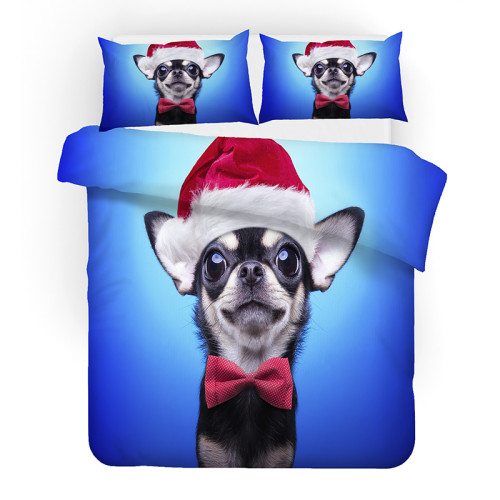 Cute Christmas Hat Dog Pet Bedding Full Twin Queen King Quilt Duvet Covers Sets