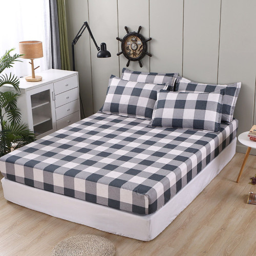 Bedding Plaids Stripes Printing Pattern Pocket Fitted Sheet With Pillowcases