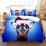 Cute Dog Pet Christmas Hat Bedding Full Twin Queen King Quilt Duvet Covers Sets