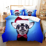 Cute Dog Pet Christmas Hat Bedding Full Twin Queen King Quilt Duvet Covers Sets