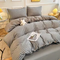 Home 4PCS Set Solid Color Middle Wide Stripes Bedding Set