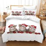 Cute Cats with Christmas Hat Bedding Full Twin Queen King Quilt Duvet Covers Sets