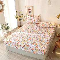 Bedding Flower Printing Pocket Fitted Sheet With Pillowcases