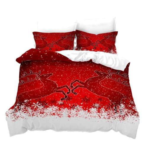 Two Elk Snowflakes Bedding Full Twin Queen King Quilt Duvet Covers Sets