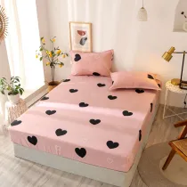 Bedding Heart Printing Love Slogan Pocket Fitted Sheet With Pillowcases