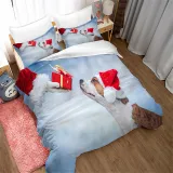 Cute Dog Pet Christmas Hat Bedding Full Twin Queen King Quilt Duvet Covers Sets