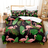 Green Natural Simple Flamingo Cartoon Printing Bedding Set