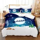 Snowflake Sleigh Santa Claus Elk Bedding Full Twin Queen King Quilt Duvet Covers Sets