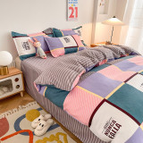 4PCS Cover Set Comfortable Multicolor Wave Plaids Bedding For Home
