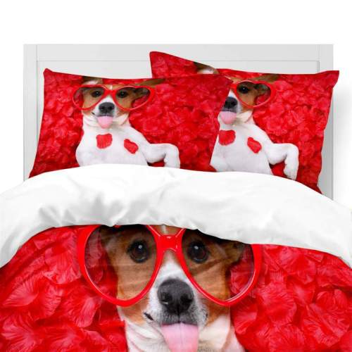 Printed Christmas Dog with Wear Glasses Bedding Full Twin Queen King Quilt Duvet Covers Sets