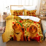 Cute Dog Pet Christmas Hat Bedding Full Twin Queen King Quilt Duvet Covers Sets