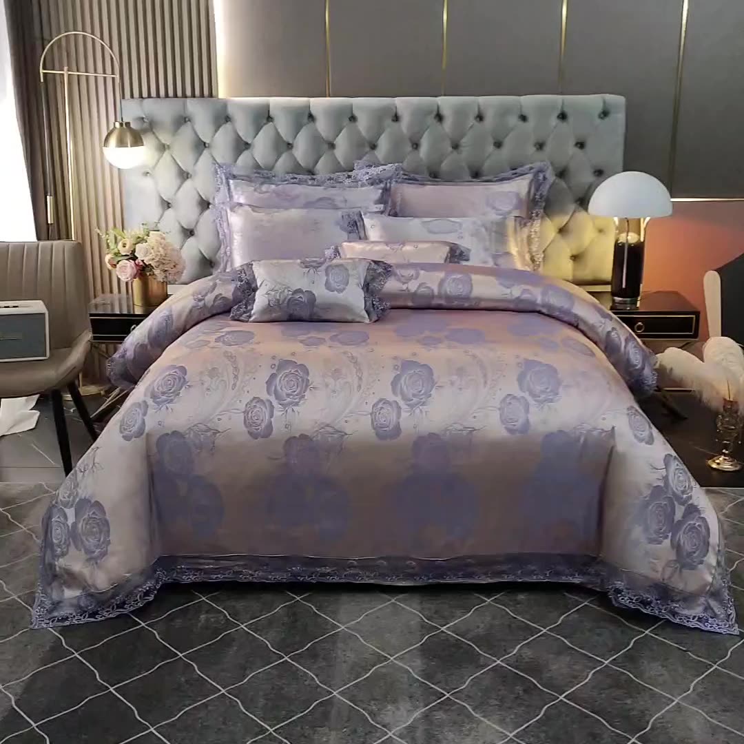 Printed Leaf Bedding Modal Lace Satin Jacquard Covers Sets