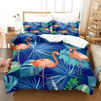 Green Natural Simple Flamingo Cartoon Printing Bedding Set