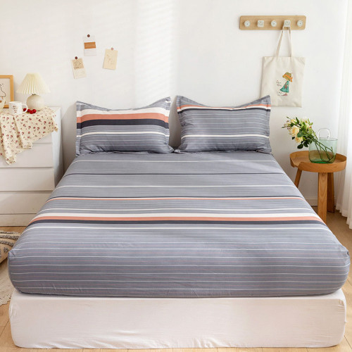 Home Cotton Pocket Stripes Plaids Bedding Fitted Sheet With Pillowcases